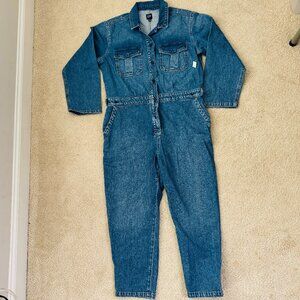 NWT Gap Utility Long Sleeve Denim Jumpsuit Medium Wash Womens 12 Button Front Ch